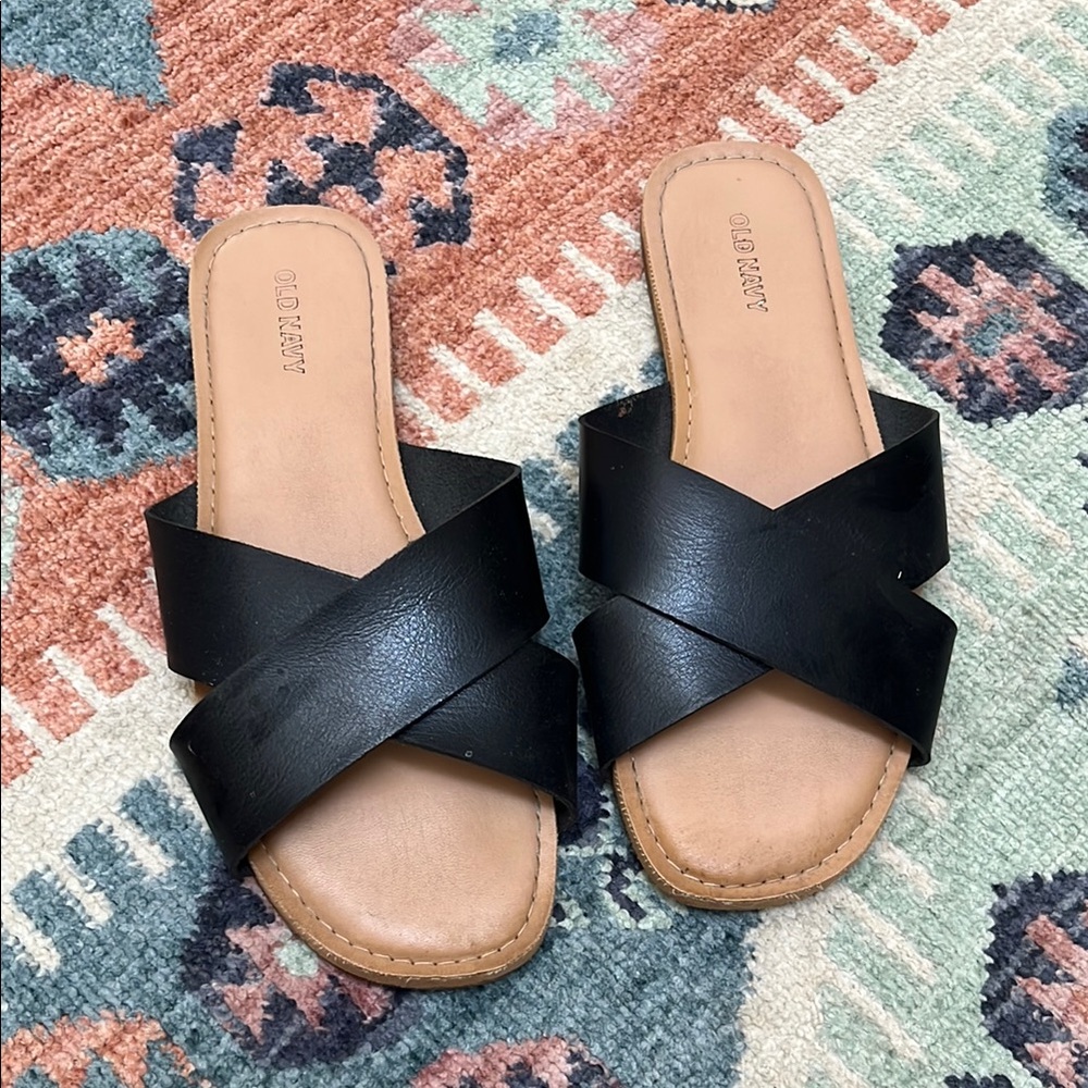 Old Navy Black Crisscross Slide Sandals